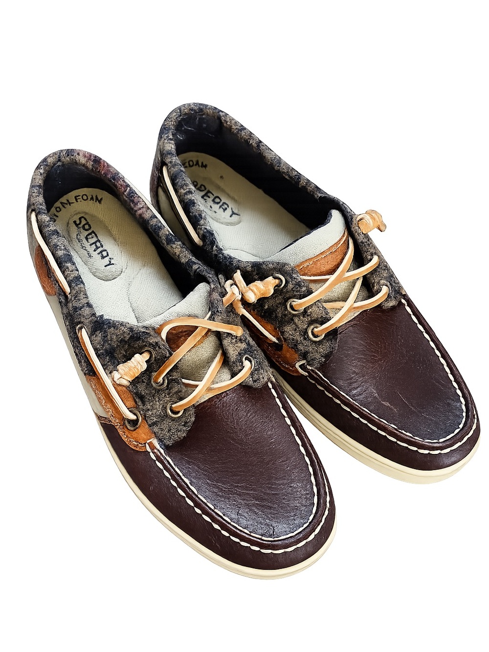 Sperry Men’s Dark Brown Leather Boat Shoes with Tan Accents